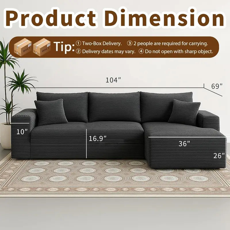 Modern L-Shaped Modular Cloud Sectional Sofa – Deep-Seating Reclining Configuration