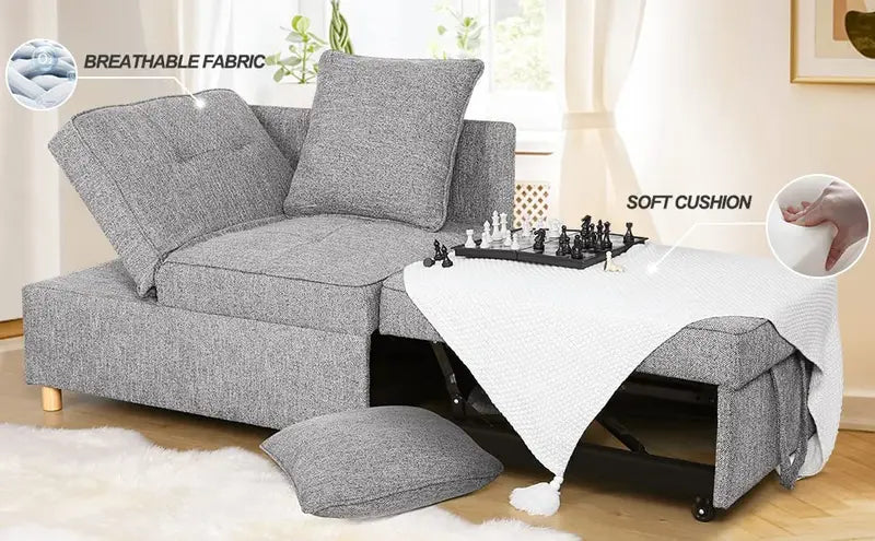 SEJOV 4-in-1 Convertible Sofa Bed with Adjustable Backrest & Linen Fabric for Small Spaces