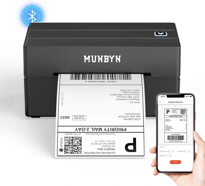 MUNBYN Bluetooth Thermal Label Printer – 4×6″ Shipping & Inventory Label Maker
