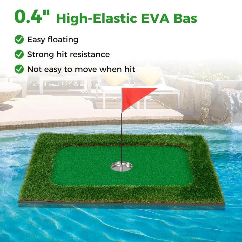 Rectangular Floating Pool Golf Green  Compact Chipping Mat Set with Accessories (35.5 x 23.5