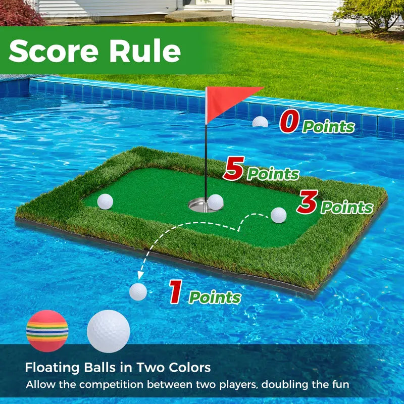 Rectangular Floating Pool Golf Green  Compact Chipping Mat Set with Accessories (35.5 x 23.5