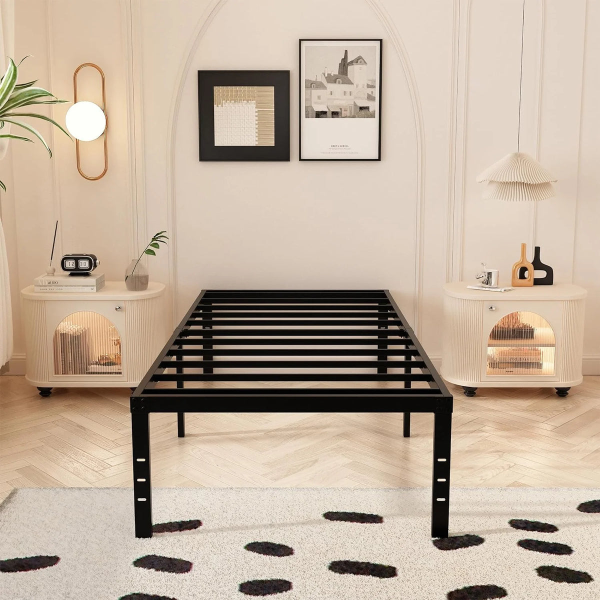18 in Twin XL Bed Frames with Fabric Cover, Heavy Duty Metal Twin XL Platform Bed Frame, No Box Spring Needed, Support up to 2500 lb, Easy Assembly, Noise Free, Black