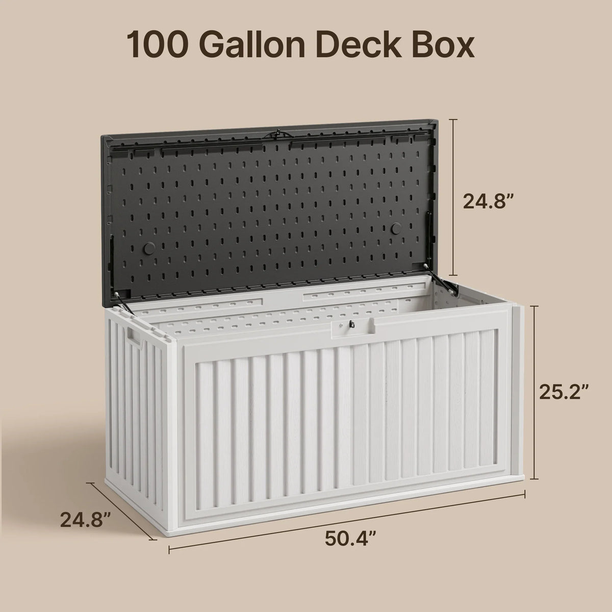 100 Gallon Resin Deck Box, Asofer Lockable Patio Outdoor Storage Box, Garden Tools Storage, Beige/Brown