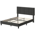 Linen-Finished Platform Bed Frame with Solid Wood Slats and Supportive Base