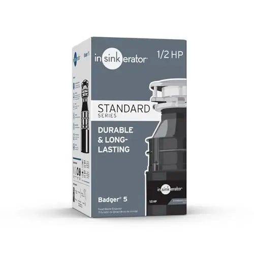 InSinkErator Badger 5 Garbage Disposal – 1/2 HP Continuous Feed, Durable Stainless Steel, Tool-Free Installation