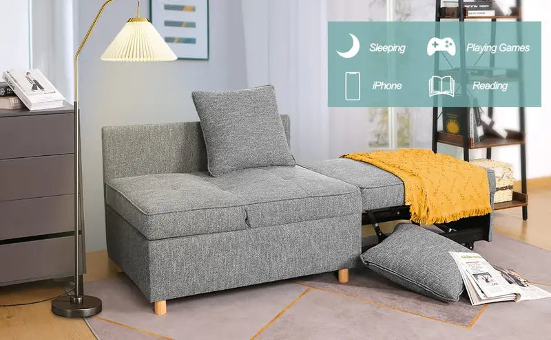 SEJOV 4-in-1 Convertible Sofa Bed with Adjustable Backrest & Linen Fabric for Small Spaces