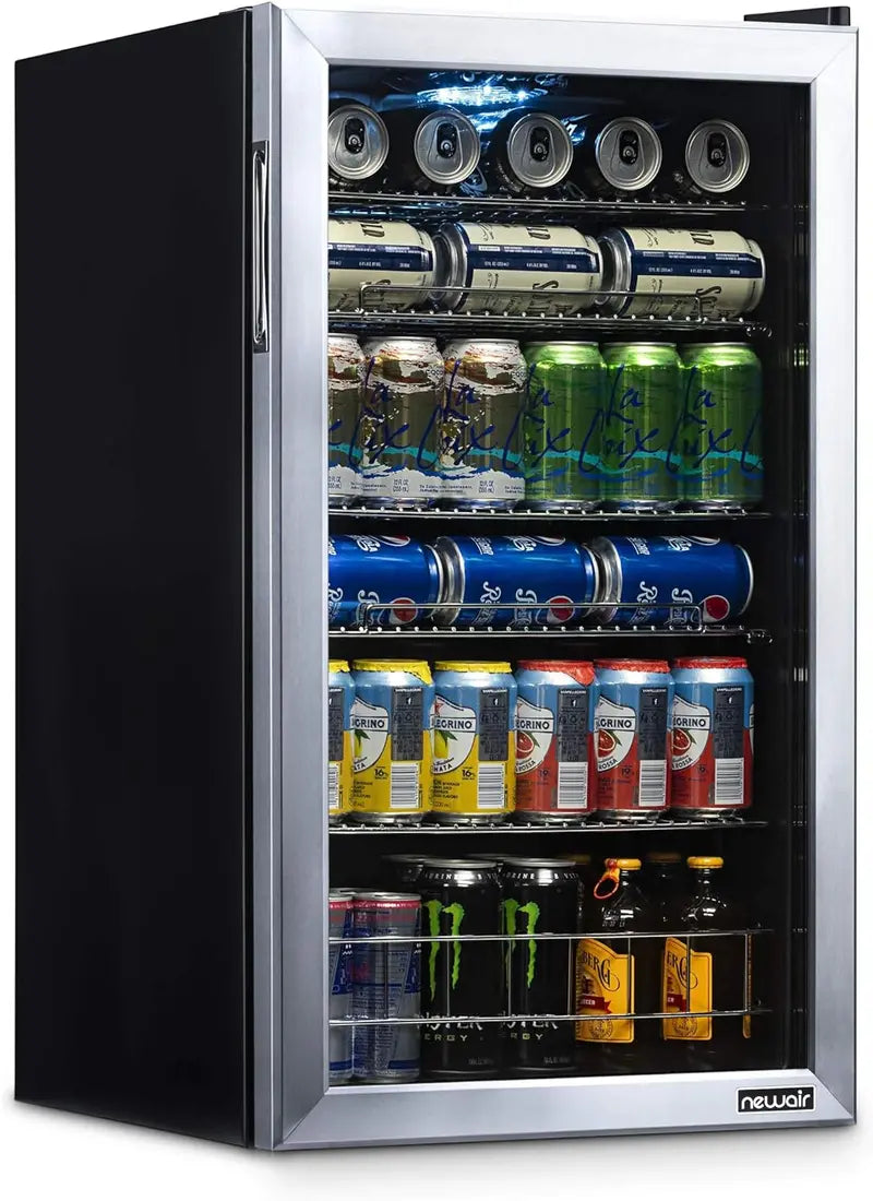 NewAir AB-1200 126-Can Mini Fridge with Reversible Glass Door & Stainless Steel Frame