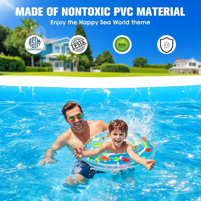 Spacious Inflatable Pool with Built-in Seat & LED Lights  105 x 65 x 25  Durable Thick-Wall Design for Adults & Children