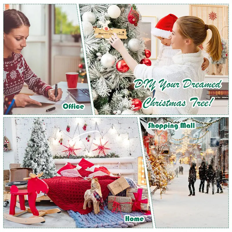 Snow-Flocked Artificial Pine Tree with Pinecones and Red Berries  Hinged Design