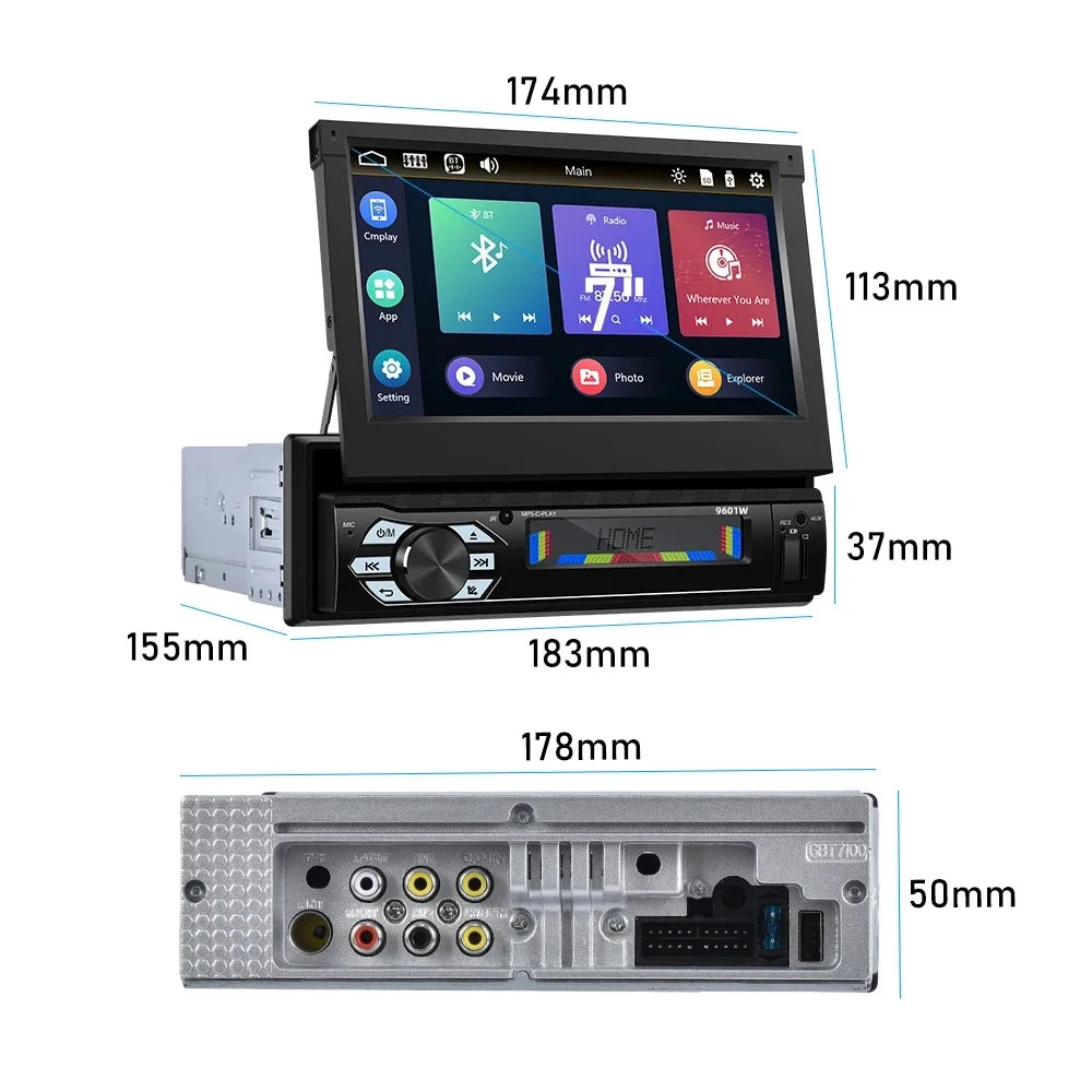 1 Din 7 in Car Stereo Radio with Wireless Apple Carplay Android Auto HD Electric Telescopic Touchscreen Flip Out Screen FM Bluetooth Android/Ios Mirror Link, Single 1 Din Car Audio USB/TF/AUX - in