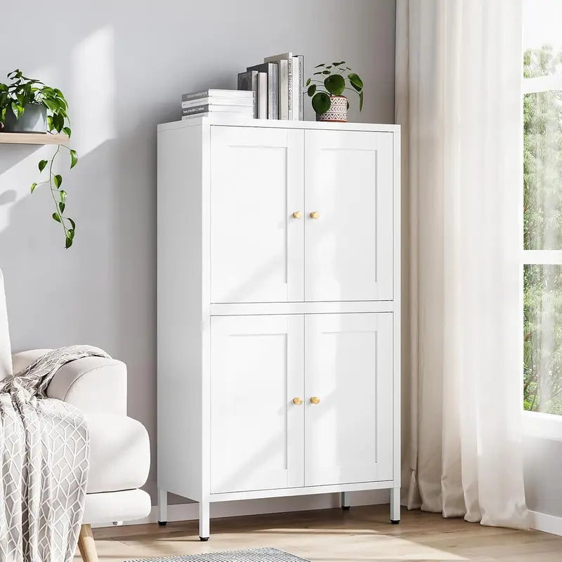 Industrial-Style Metal Storage Cabinet Featuring Two Doors and Four Adjustable Shelves