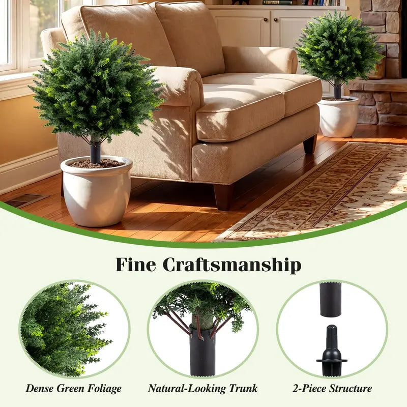 Set of Two 27.5-Inch Artificial Cypress Topiaries  UV-Resistant Patio & Porch Decor