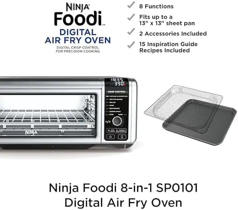 Ninja SP101 8-in-1 Digital Air Fry Countertop Oven with Flip-Up Storage, Silver