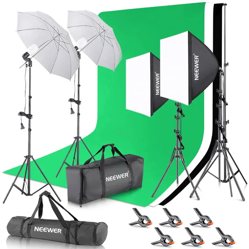 NEEWER Professional Photography Lighting Kit – Includes Softbox Lights, Light Stands, and Collapsible Backdrops