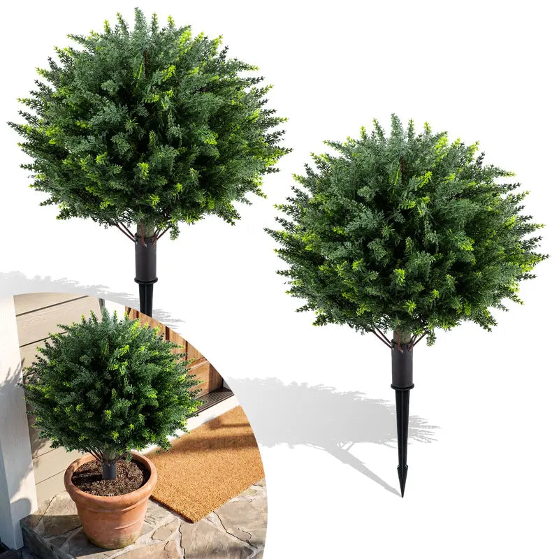 Set of Two 27.5-Inch Artificial Cypress Topiaries  UV-Resistant Patio & Porch Decor