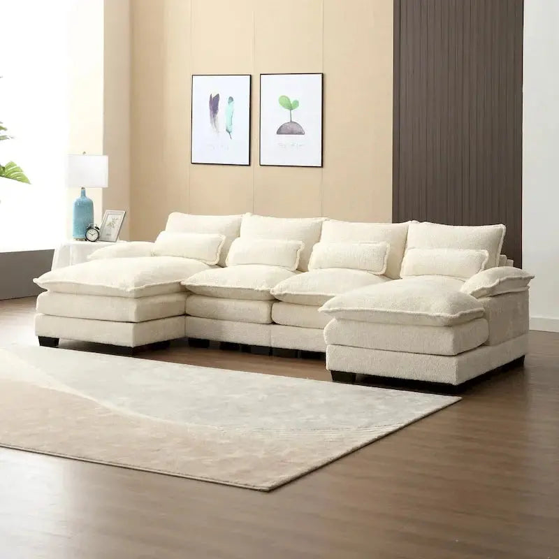 Modular U-Shaped Sectional Sofa – Chenille & Bouclé Cloud Couch with Sleeper Chaise