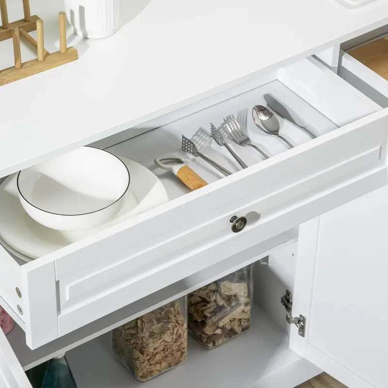 Modern White Sideboard Buffet – 2-Drawer Kitchen Cabinet with Adjustable Shelves & Coffee Bar Functionality