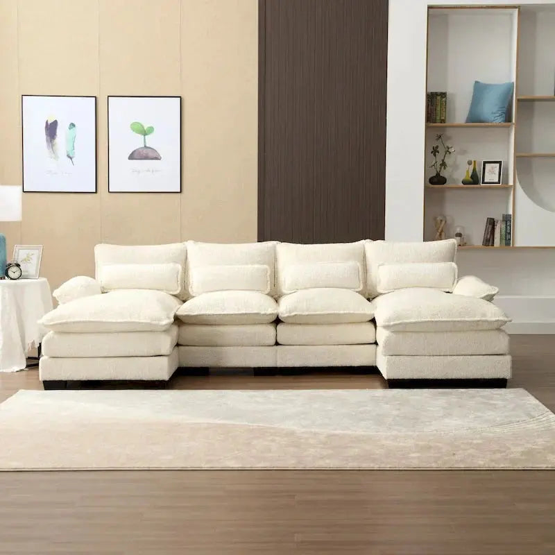 Modular U-Shaped Sectional Sofa – Chenille & Bouclé Cloud Couch with Sleeper Chaise