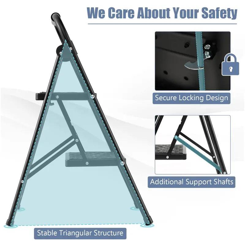 Two-Step Folding Stool  Wide Anti-Slip Pedals and Compact Portable Design