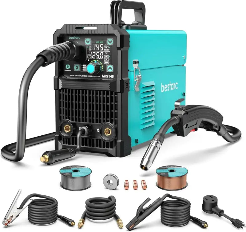 MIG145 145A 3-in-1 Welder – Dual-Voltage (110V/220V) MIG/TIG/Stick Machine with Digital Display & Synergic Settings