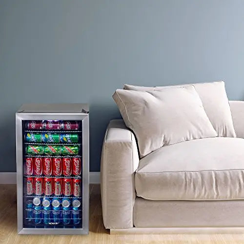 NewAir AB-1200 126-Can Mini Fridge with Reversible Glass Door & Stainless Steel Frame