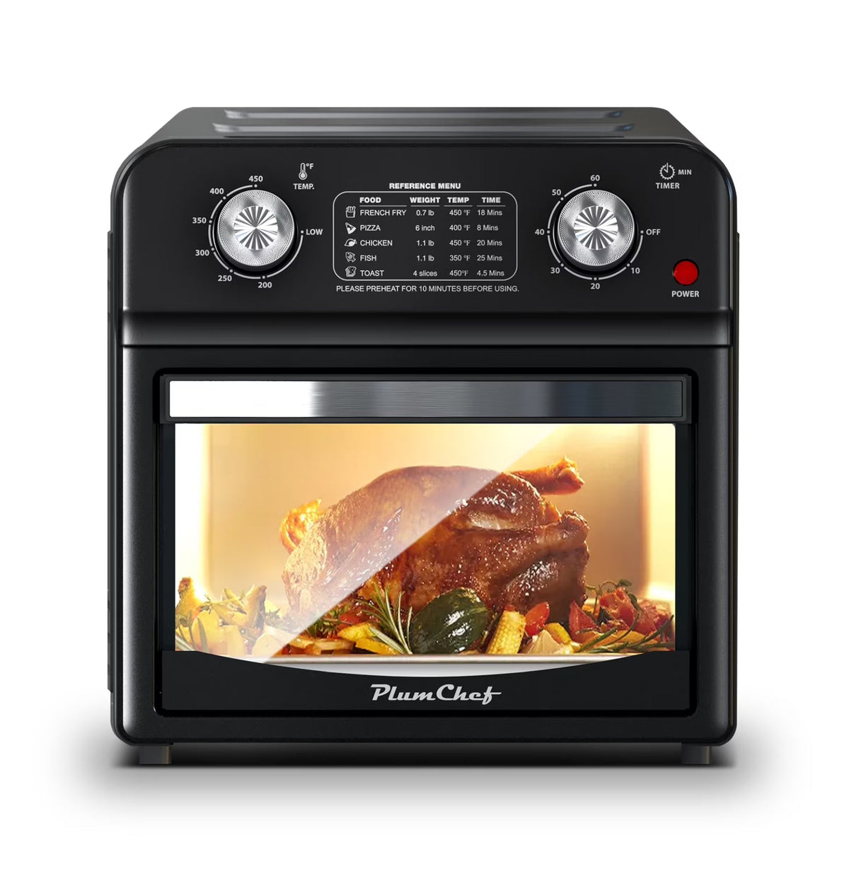 12.5 Quart 7-in-1 Convection Toaster Oven, 1500W, 5 Pre-set Menus, Roast, Bake, Grill, Broil, Toast, Dehydrate, Defrost, Stainless Steel, Black