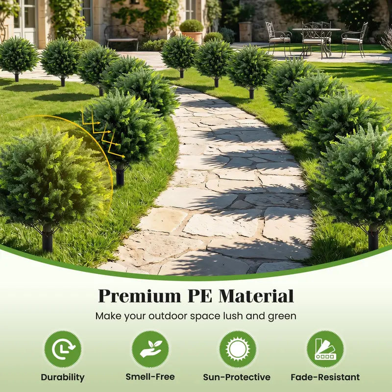 Set of Two 27.5-Inch Artificial Cypress Topiaries  UV-Resistant Patio & Porch Decor