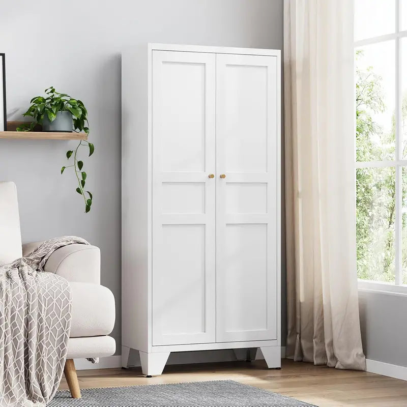 Industrial-Style Metal Storage Cabinet Featuring Two Doors and Four Adjustable Shelves