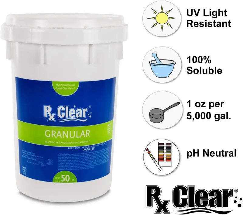 Stabilized Granular Chlorine  50 lb Bucket, Fast-Dissolving, UV-Resistant Pool & Spa Sanitizer for Algae & Bacteria Control